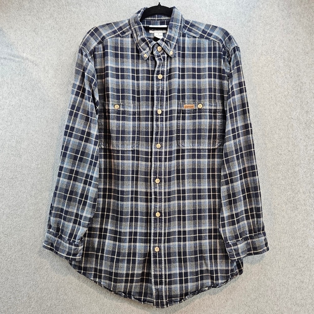 CARHARTT | Flannel Shirt Mens Large Blue Plaid Button Up Long Sleeve Outdoor